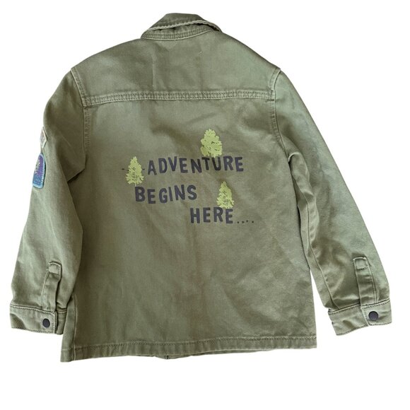 M&S Originals Boys Olive Green Adventure Jacket W/ Patches & Zipper  Cotton Blen - Picture 4 of 4